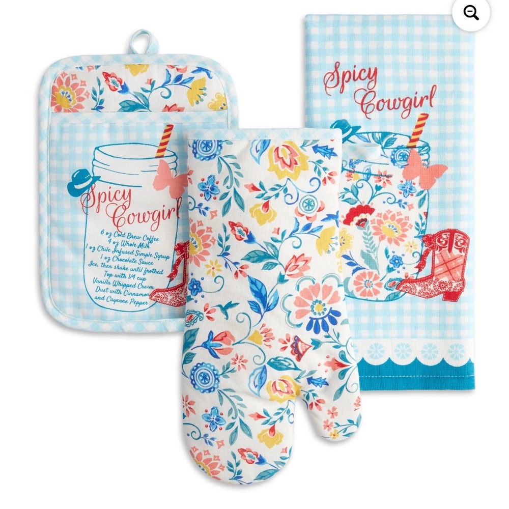 The Pioneer Woman Spicy Cowgirl Kitchen Towel Oven Mitt Potholder Set NWT!